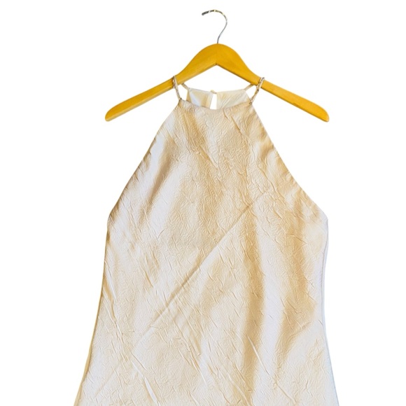 Zara Womens Midi Dress Wrinkled Look Beaded Beige Pink Large - Picture 8 of 12